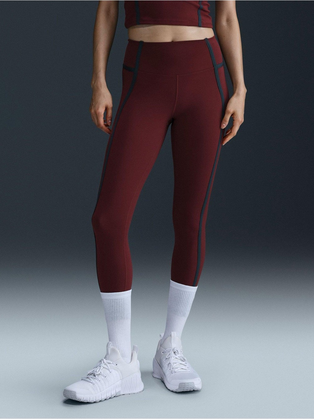 Nike High Rise 7/8 Legging Burgundy Navy Stripe Piping